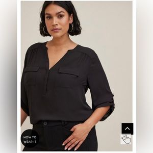 (T16) Torrid-Black Harper Georgette Pullover 3/4 Sleeve Blouse
